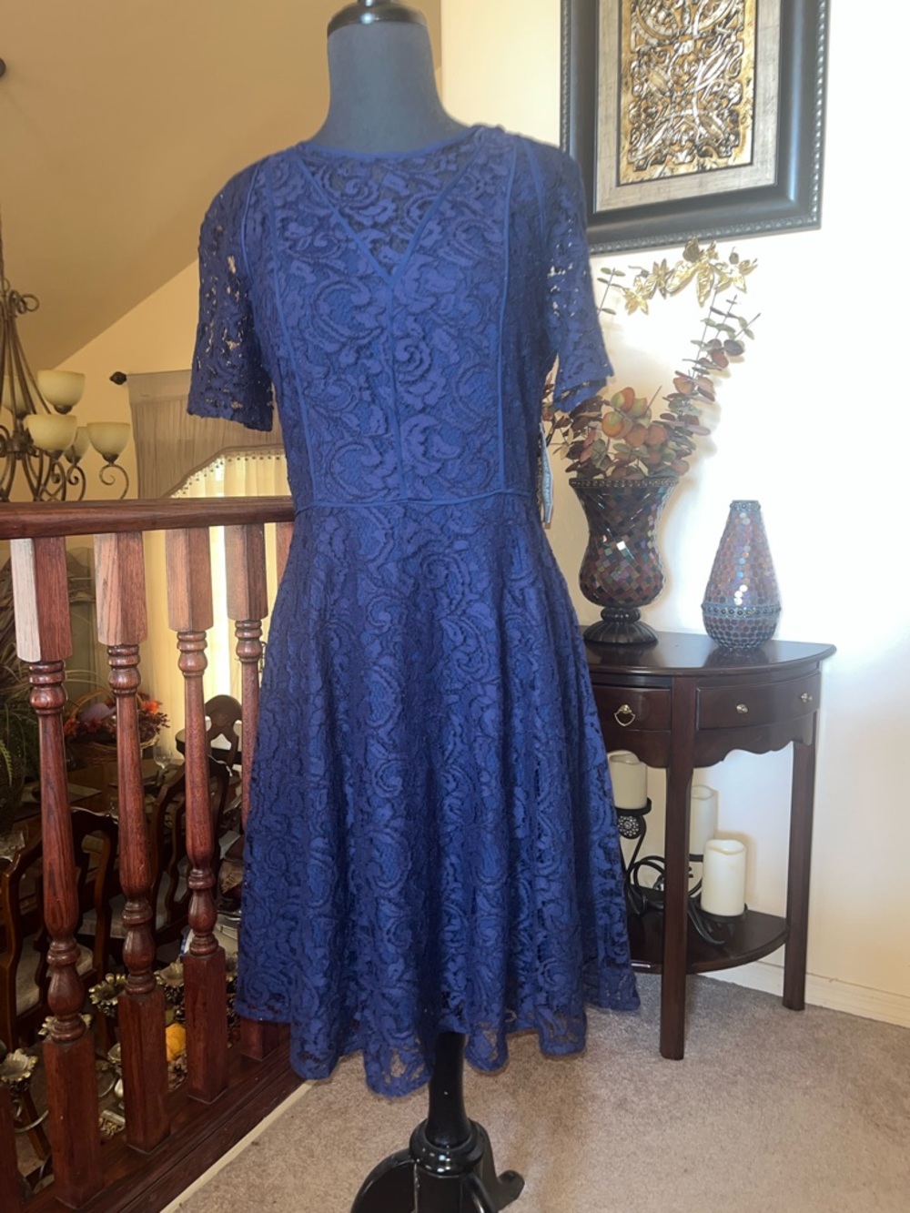 eva mendes for New York & Company Navy Lace Midi Dress